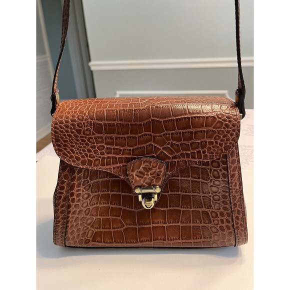 Patricia Nash Crossbody Leather Ashmore Satchel British Tan Croco Purse